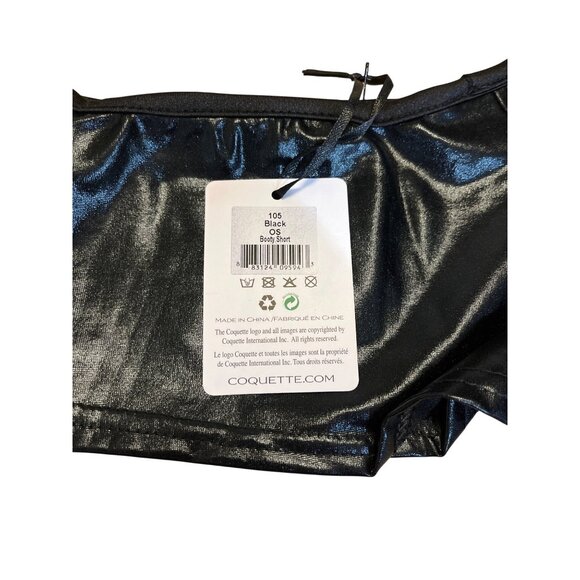 La Petite Coquette Black Shiny Nylon/Spandex Boyshorts Lingerie Underwear O/S - Picture 4 of 6